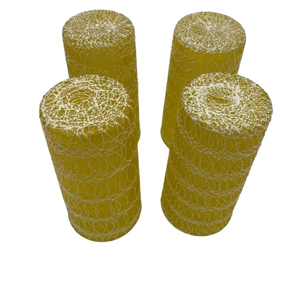 Vintage Set of 4 Spaghetti Tumblers Glasses Yellow String Tall Ice Tea Water - Picture 3 of 4